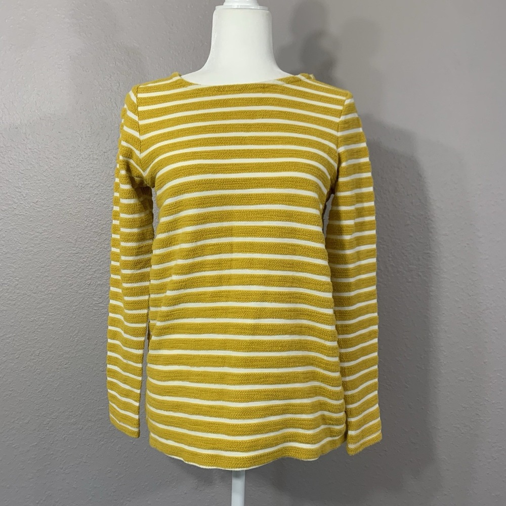 Joules Women's Long Sleeve Back-Zip Sweater US Size‎ 2 Gold w/White Stripes EUC